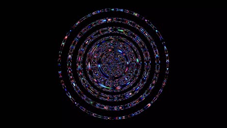 forma redonda animada de luces intermitentes multicolores, sobre un fondo negro