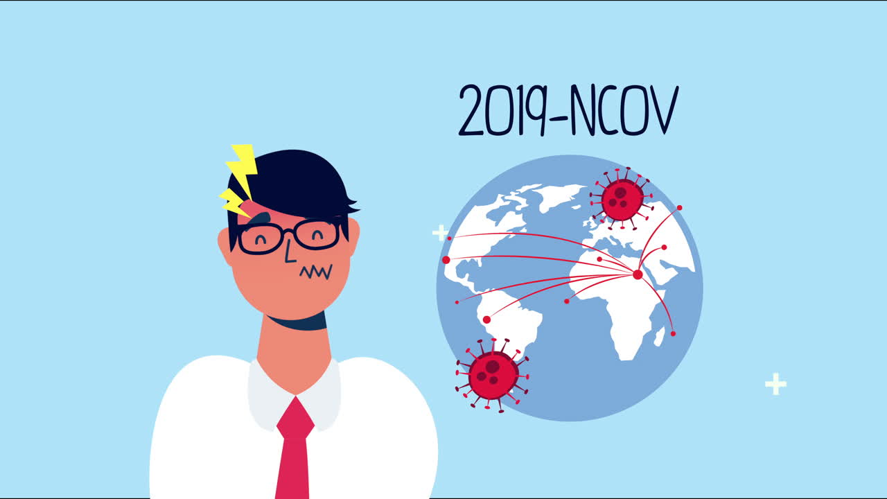 지구 행성에서 코로나19 입자를 가진 아픈 사람