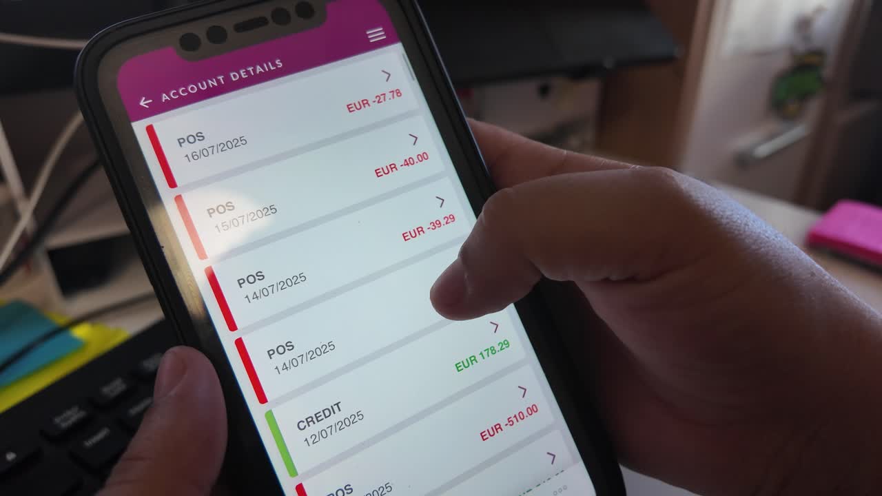 Digital banking using phone app. Close up