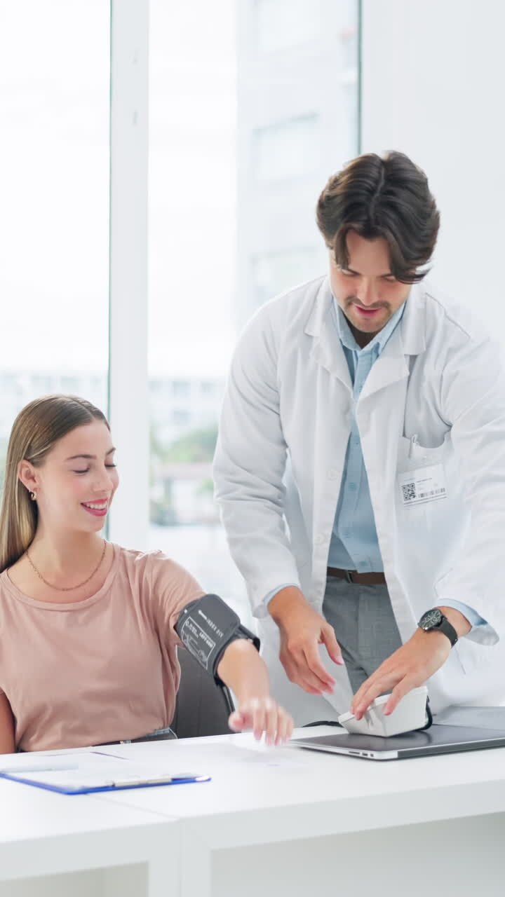 Healthcare, doctor and a woman for blood pressure