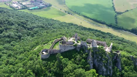 Aerial-drone-footage-of-Plavecky-Castle-in-Slovakia