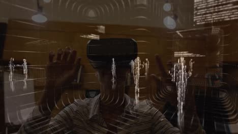 animation du traitement des données financières sur l'homme d'affaires utilisant le casque vr