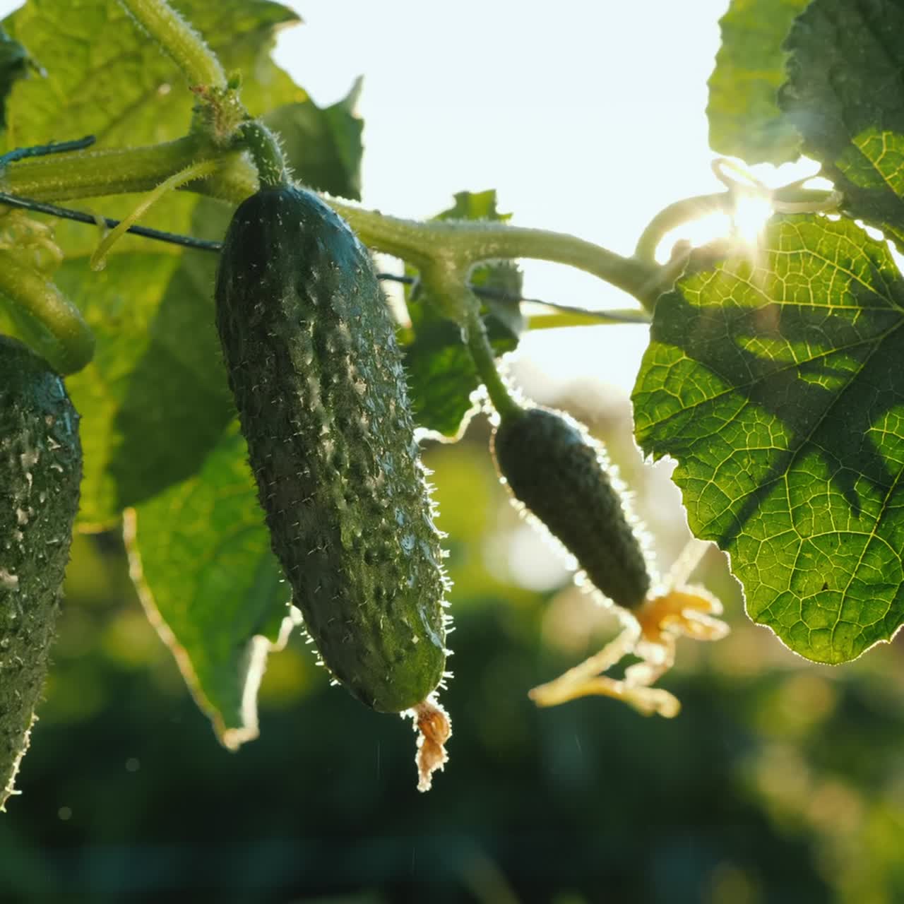 dos pepinos jugosos crecen en lecho vegetal