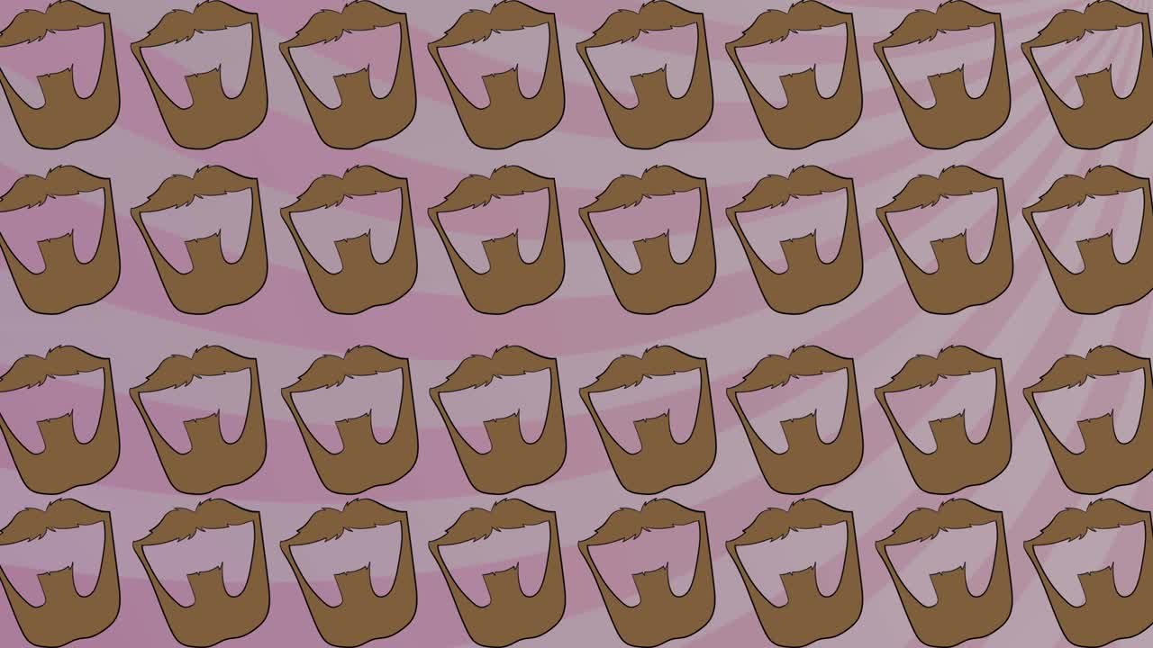 회전하는 분홍색 줄무 ⁇  위에서 반복되는 남성의 갈색 수염의 애니메이션