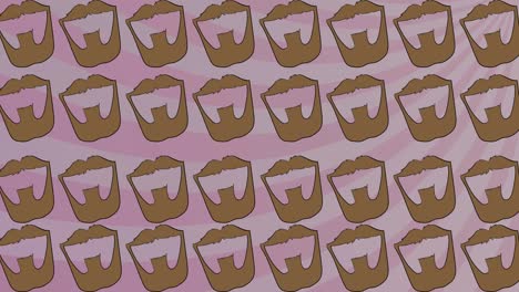 animación de las barbas marrones de los hombres repetidas sobre rayas rosadas rotativas