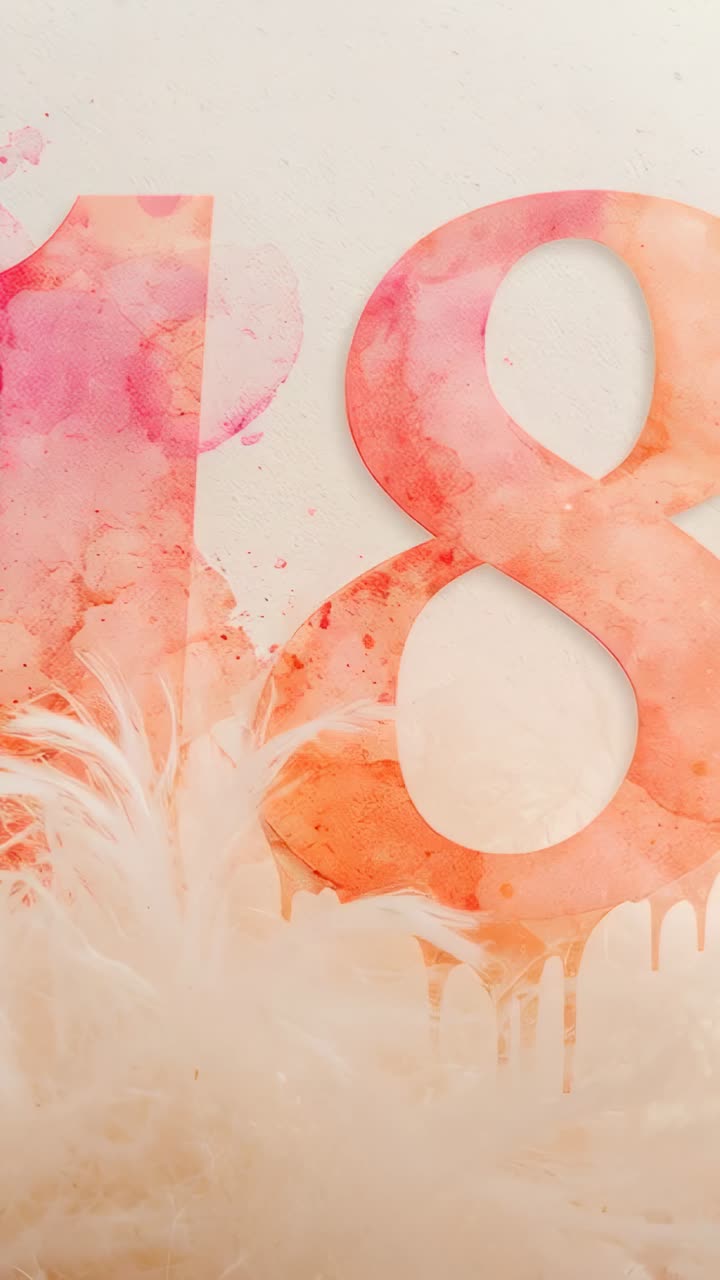 Vertical video: Frame shift guiding camera showing painted 18 on paper, feather settling to center