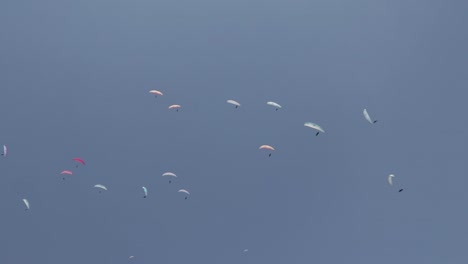 parapentes volando en círculos como parte de una competencia