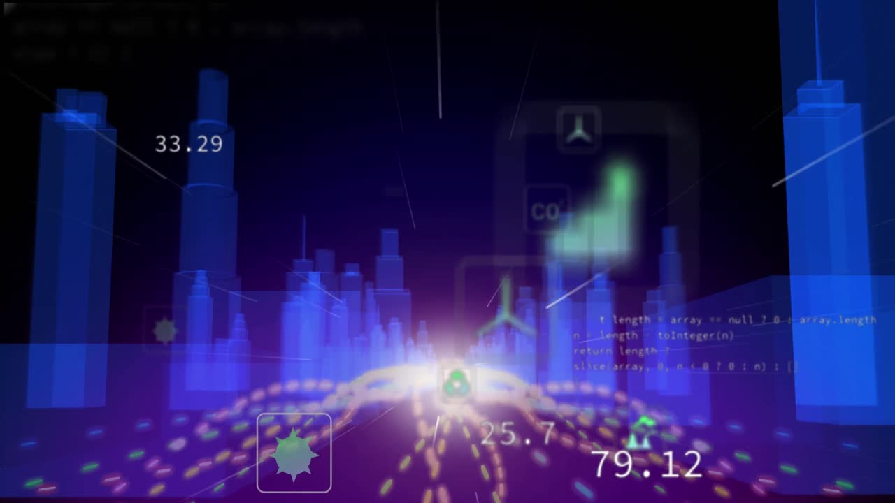 도시 풍경 위에 생태 및 환경 친화적 인 아이콘 네트워크의 애니메이션