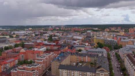 majestic moving aerial view of norrkoping downtown, sweden