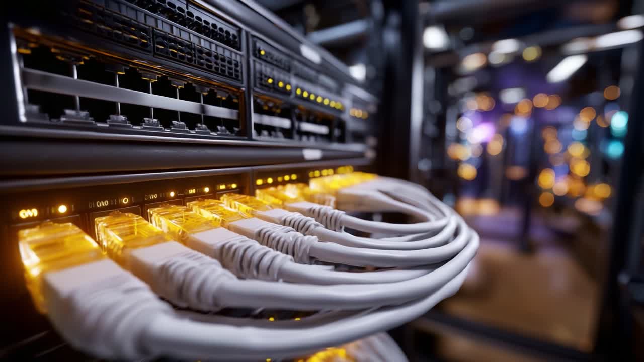 A Detailed Look at Network Cables Connected to a Server Rack in a Modern Data Center, Showcasing the Importance of Connectivity in Digital Infrastructure