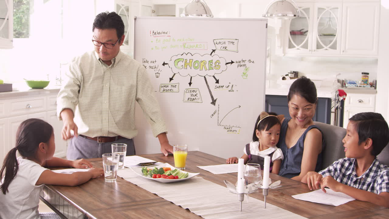 집안 일에 대해 논의하기 위해 가족 모임 r3d