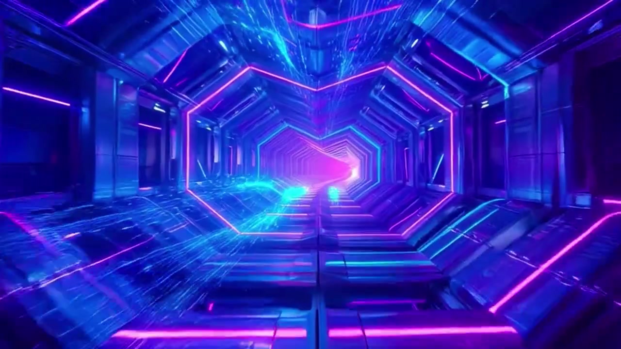 Futuristic Neon Tunnel with High Speed Light Trails