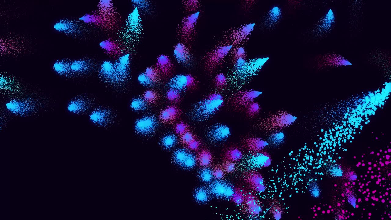 마법의 입자가 아름다운 흔적을 형성합니다. 소용돌이 구조 3d는 알파 채널과 같은 루마 매트와 함께 추상적인 다채로운 폭발을 렌더링합니다. 푸른 보라색 폭발.