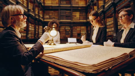 researchers working in a historical library