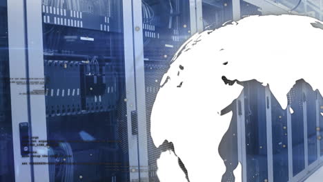 animation of globe and data processing over computer servers