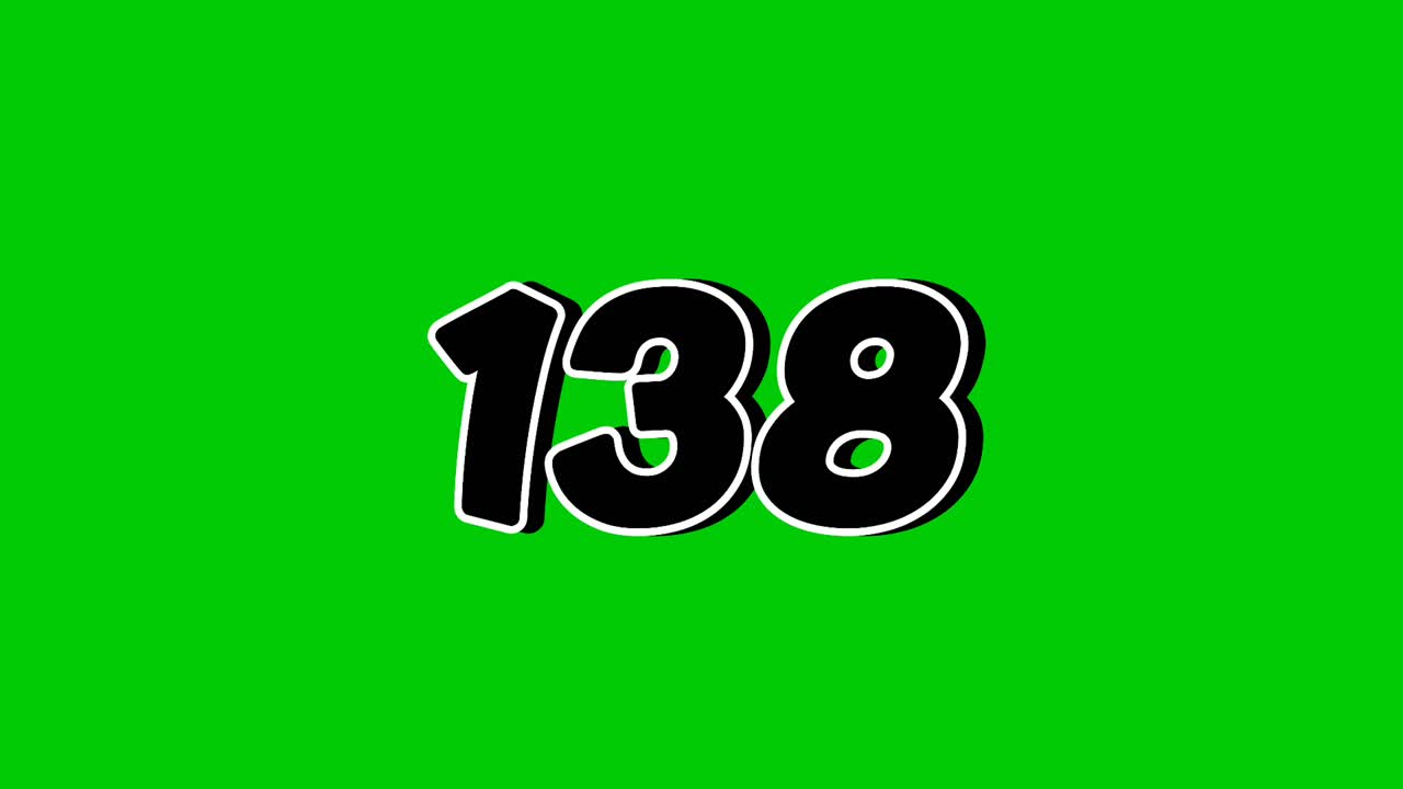 Number 138 Reveal Animation with Smoke Effect on Green Screen Black Cartoon Style Motion Graphic video Element