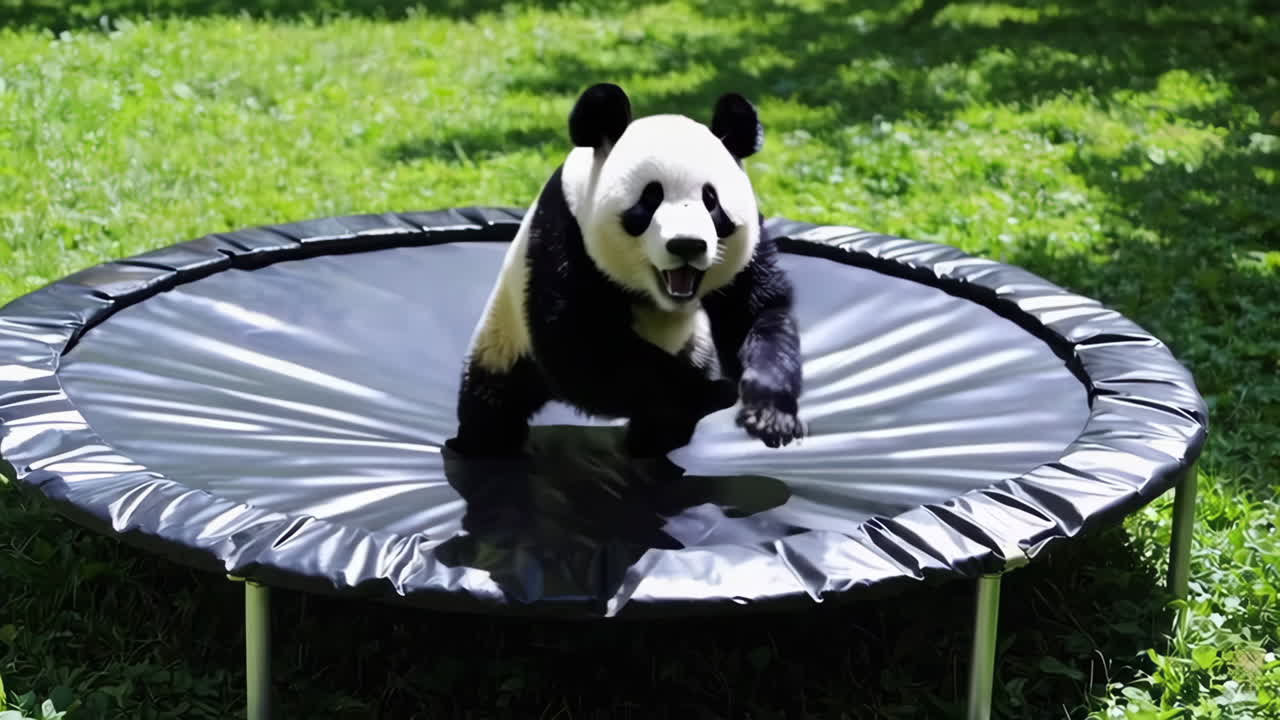 panda jugando en un trampolín