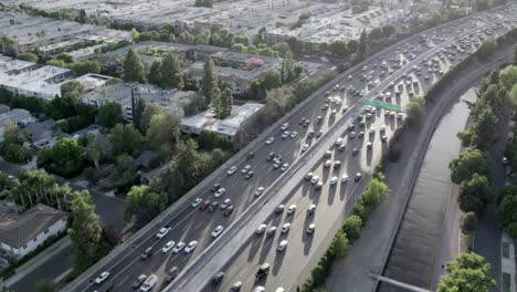 aerial view crossing above hollywood 101 freeway urban highway traffic city rush