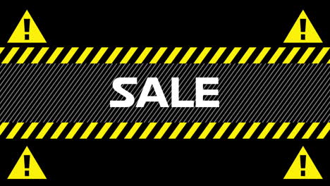 sale text between industrial ribbons and warning signs 4k