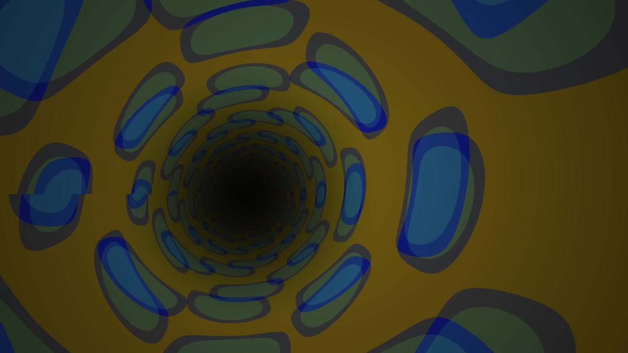 Dynamic Abstract Tunnel Animation with Yellow and Blue Shapes