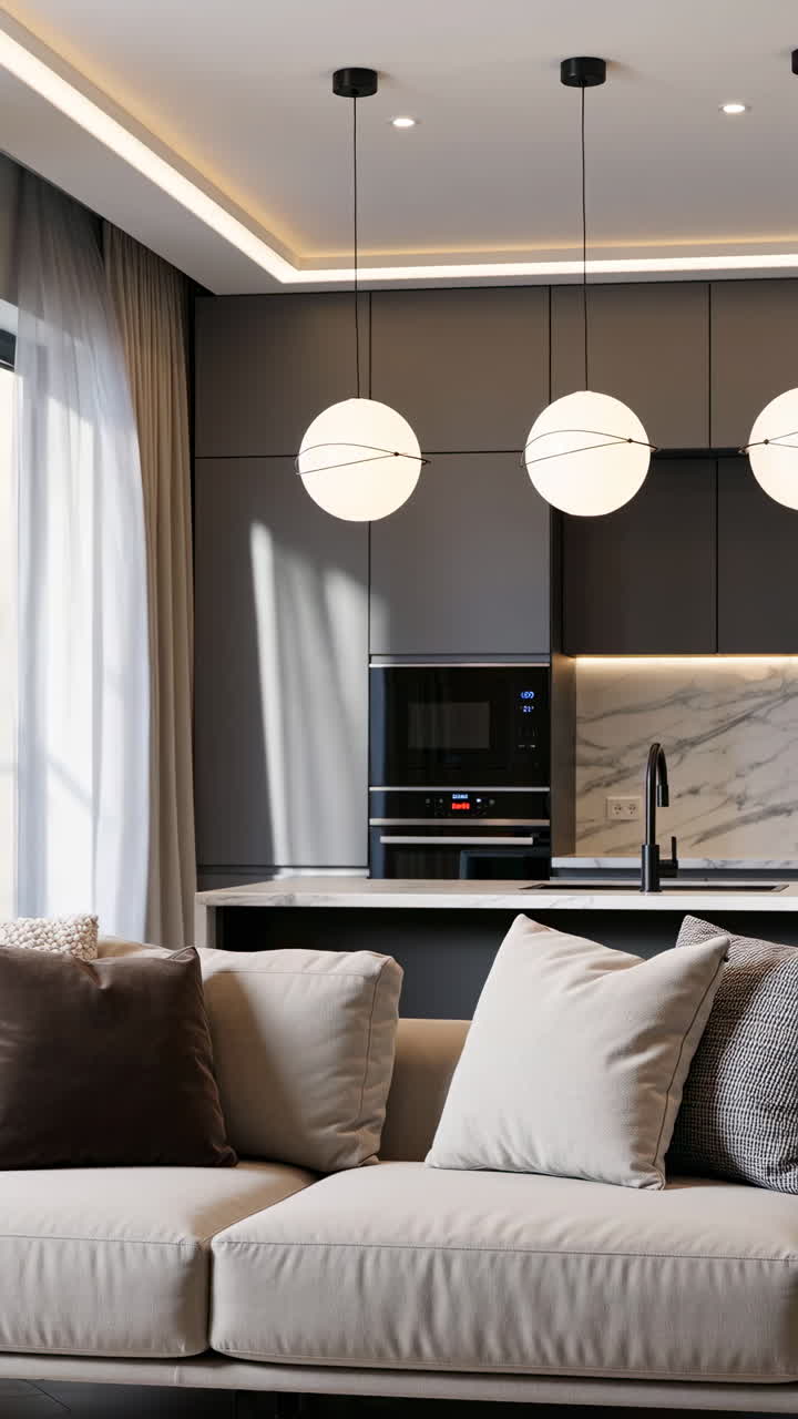Modern Living Room and Kitchen Interior with Contemporary Design ...