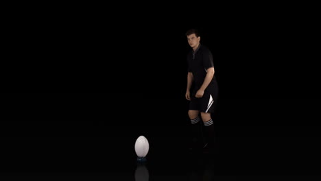 serious rugby player kicking ball