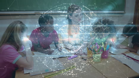 animación de la red de conexiones sobre maestras y escolares escribiendo