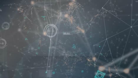 animation of network of connections and numbers changing over sky and clouds