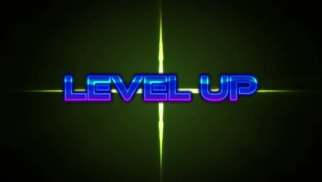 animation of level up text over green glowing shape