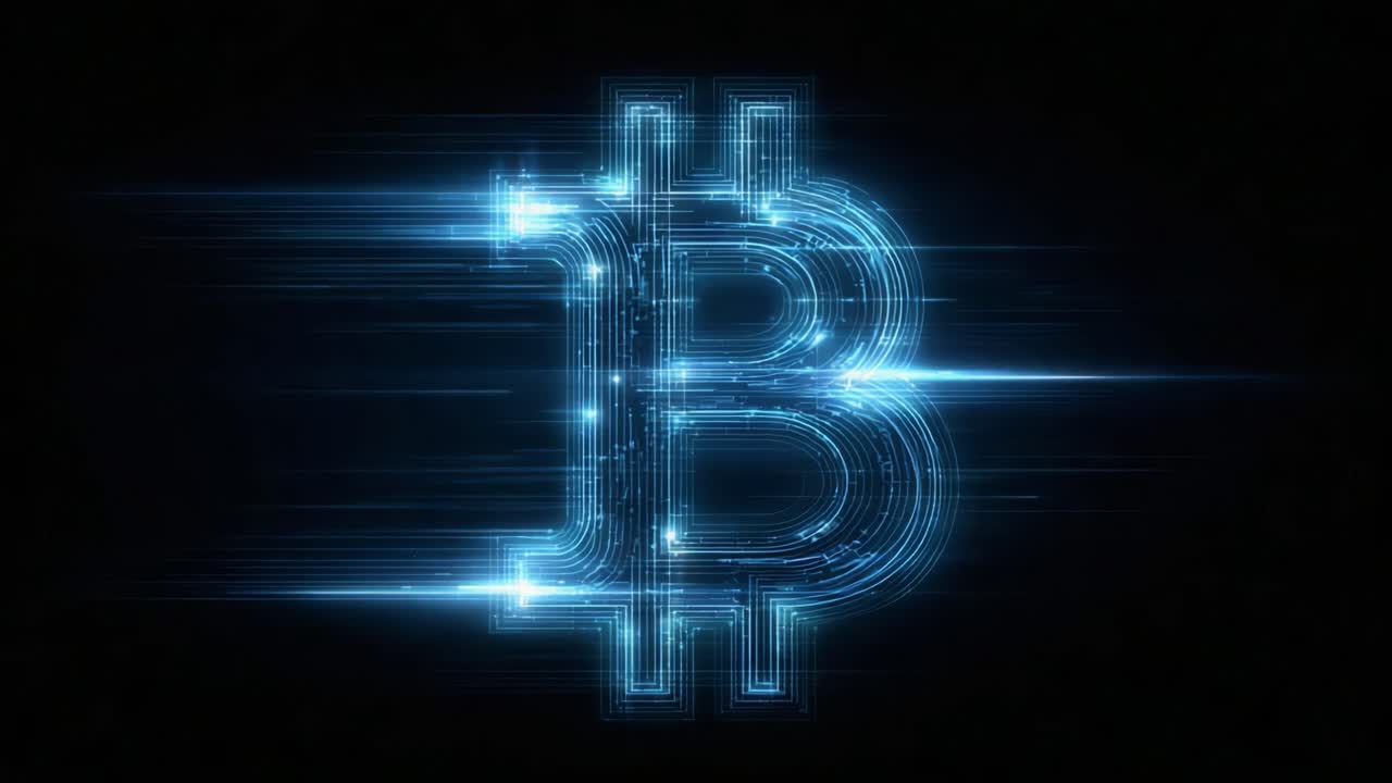 Digital Transformation: The Evolution of Cryptocurrency Displayed in High-Tech Visuals Featuring the Iconic Bitcoin Symbol in a Futuristic Aesthetic