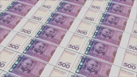 500 kyrgyzstani som banknotes printed by a money press