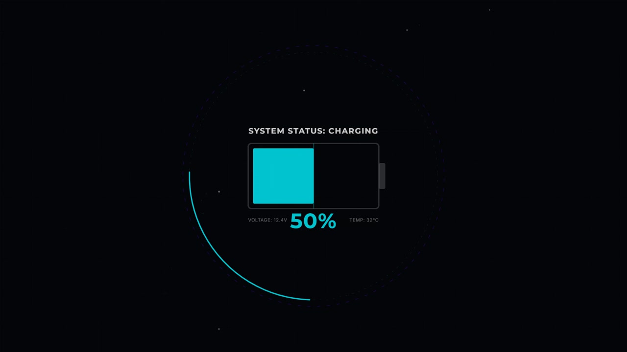 Digital Battery Charging Progress Indicator on Dark Background