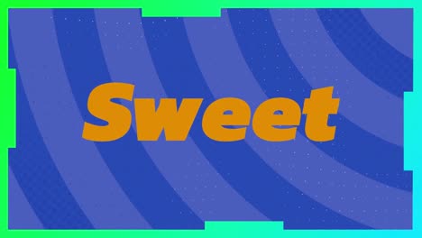 animación de texto dulce y formas sobre fondo azul