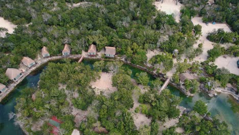 Drone-shot-of-Panoramic-view-of-Zamna-hotel-resort,-Mexico