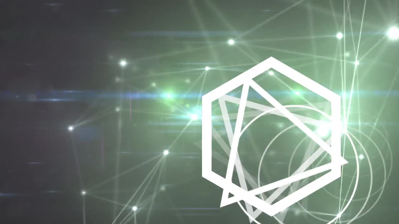 검은색 배경에 연결 네트워크를 통해  ⁇ 색 모양의 애니메이션