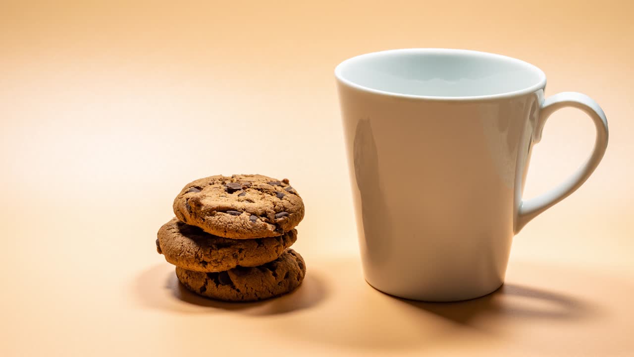 una pila de galletas y una taza de café.
