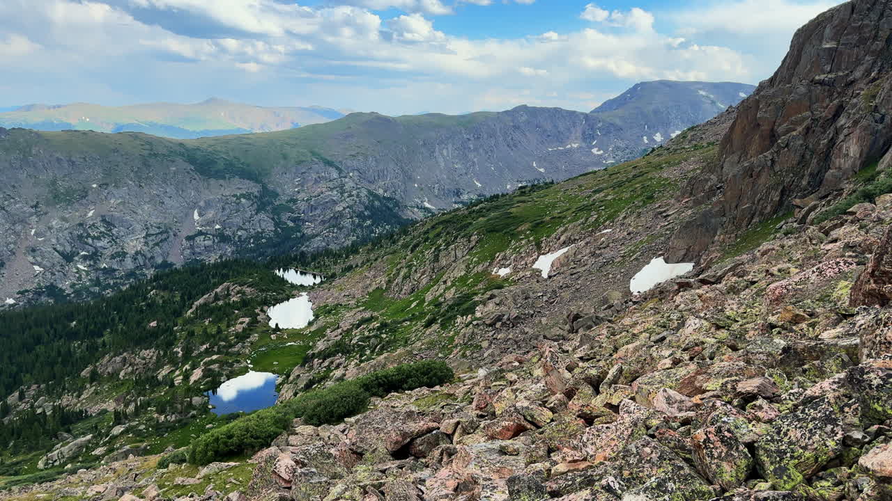Falls Creek Trail Trailhead Tuhare Lakes Lake Constantine Notch Mountain Shelter spring summer Colorado Mount of the Holy Cross 14er hiking walking Half Moon Pass Rocky Mountains pan left motion