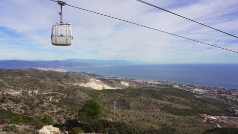cable car takes tourists from the resort town of benalmádena to the top of mount calamorro, near malaga in the costa del sol in spain