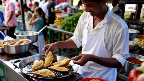 street food vendor preparing pakoras