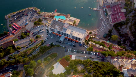 top down view of neum, resort on the adriatic sea in a beautiful summer day, bosnia and herzegovina - drone shot