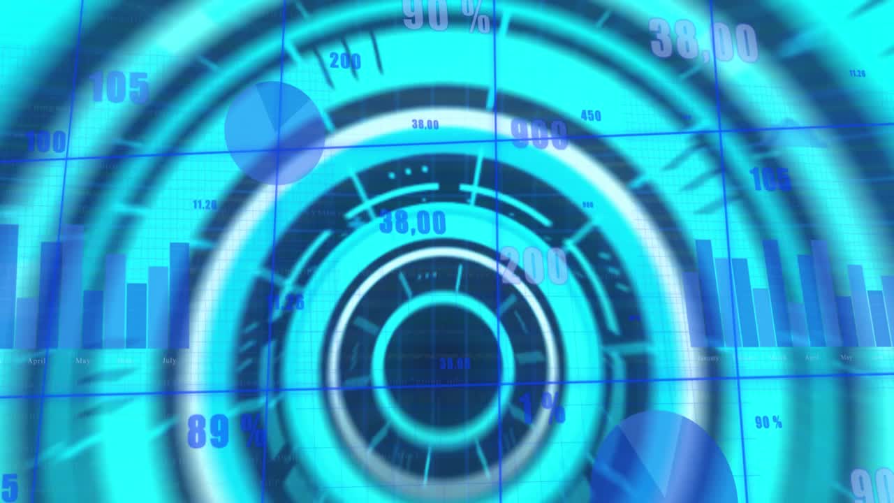 animación de pantallas con procesamiento de datos a través de la red de red contra un fondo azul.