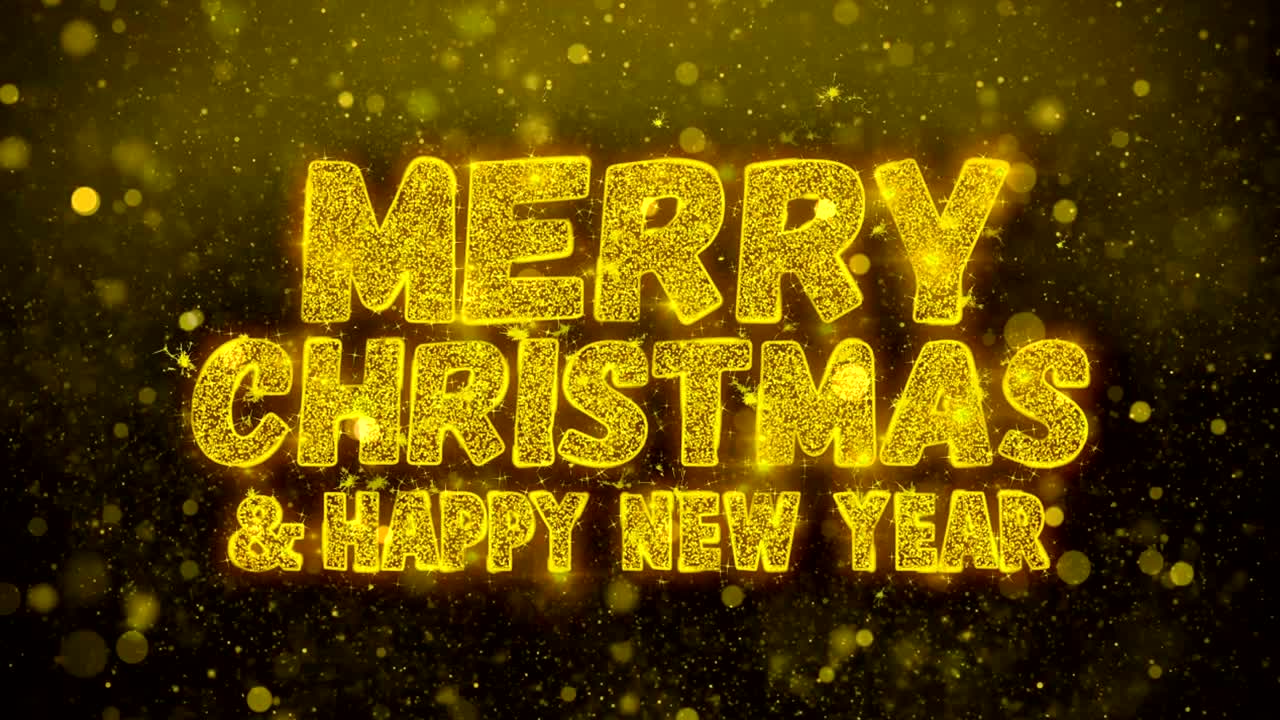 메리 크리스마스 및 새해 소원 인사 카드 금빛 반이는 콘티 또는 고급스러운 배경에 반이는 불꽃놀이 골든 캘리그라피 새해 또는 크리스마스 휴가를위한 글자 디자인