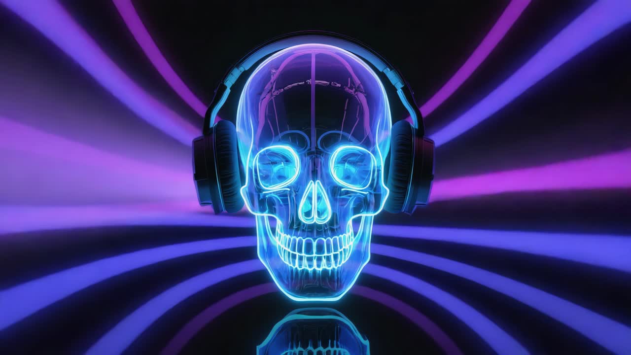 Neon Skull with Headphones