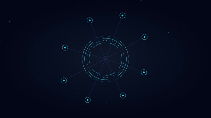 Abstract Digital HUD Interface with Rotating Circular Network Nodes