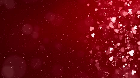 falling from above romantic red love heart particles loop background.