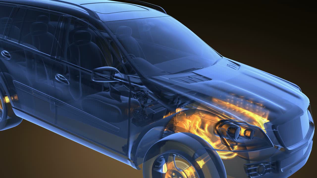 투명한 차가 회전합니다.