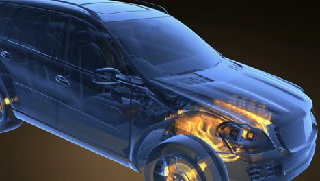 el coche transparente gira.