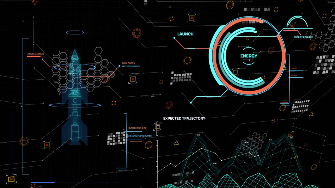 Animation of digital data processing on dark background