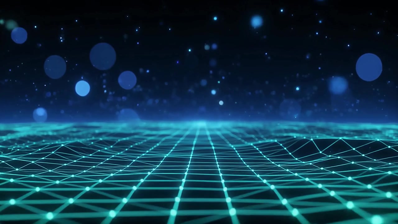 Abstract Technology Background with Undulating Grid and Bokeh