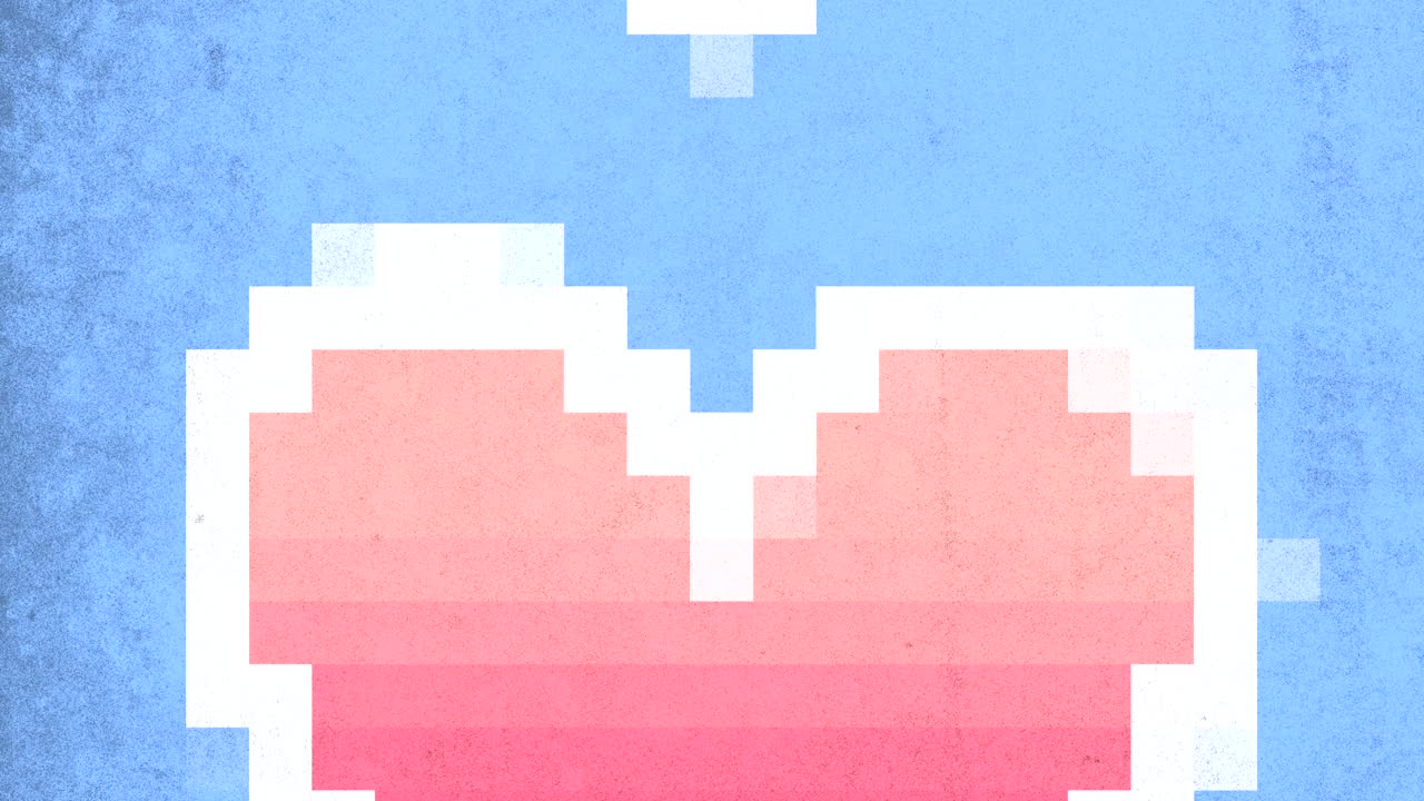 Pixelated heart minimalist design with red, blue, and white squares